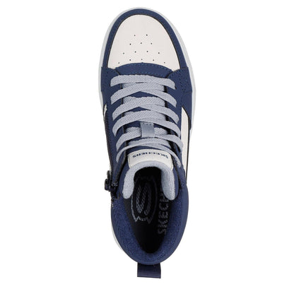 Navy-Tan - Side - Skechers Childrens-Kids Fleece High Top Trainers