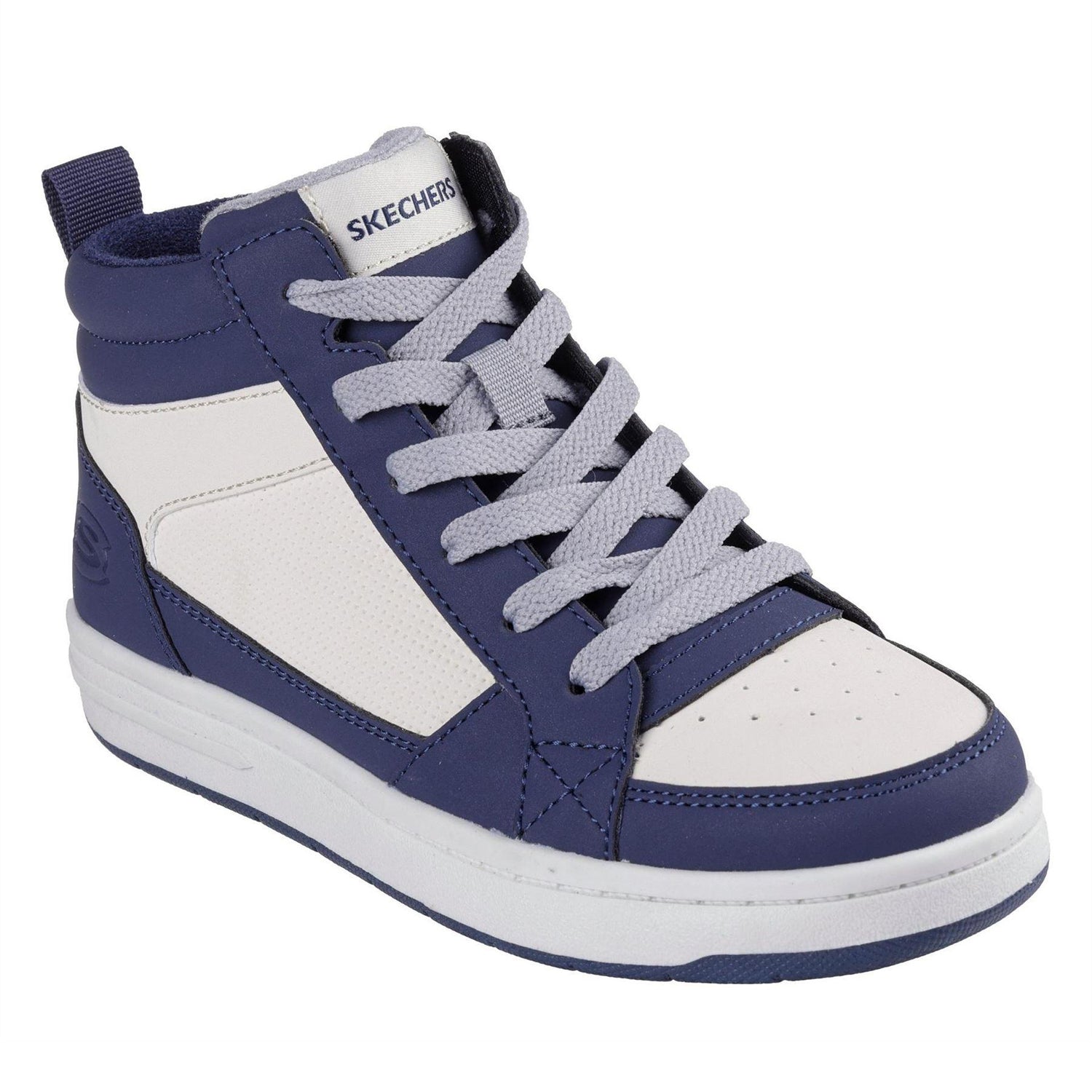 Navy-Tan - Pack Shot - Skechers Childrens-Kids Fleece High Top Trainers