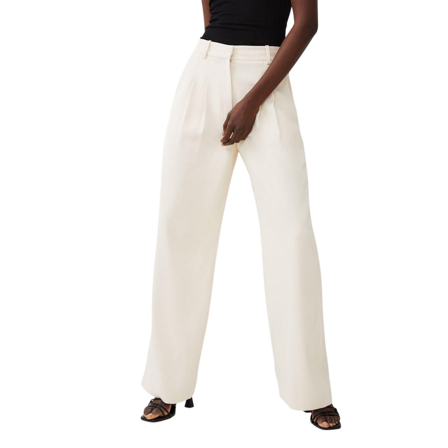 Cream - Side - French Connection Womens-Ladies Harry Pleated Wide Leg Suit Trousers