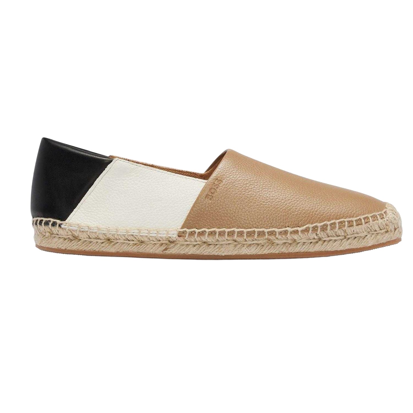 Beige-Black-White - Side - Boss Mens Madeira Colour Block Leather Slip-on Loafers