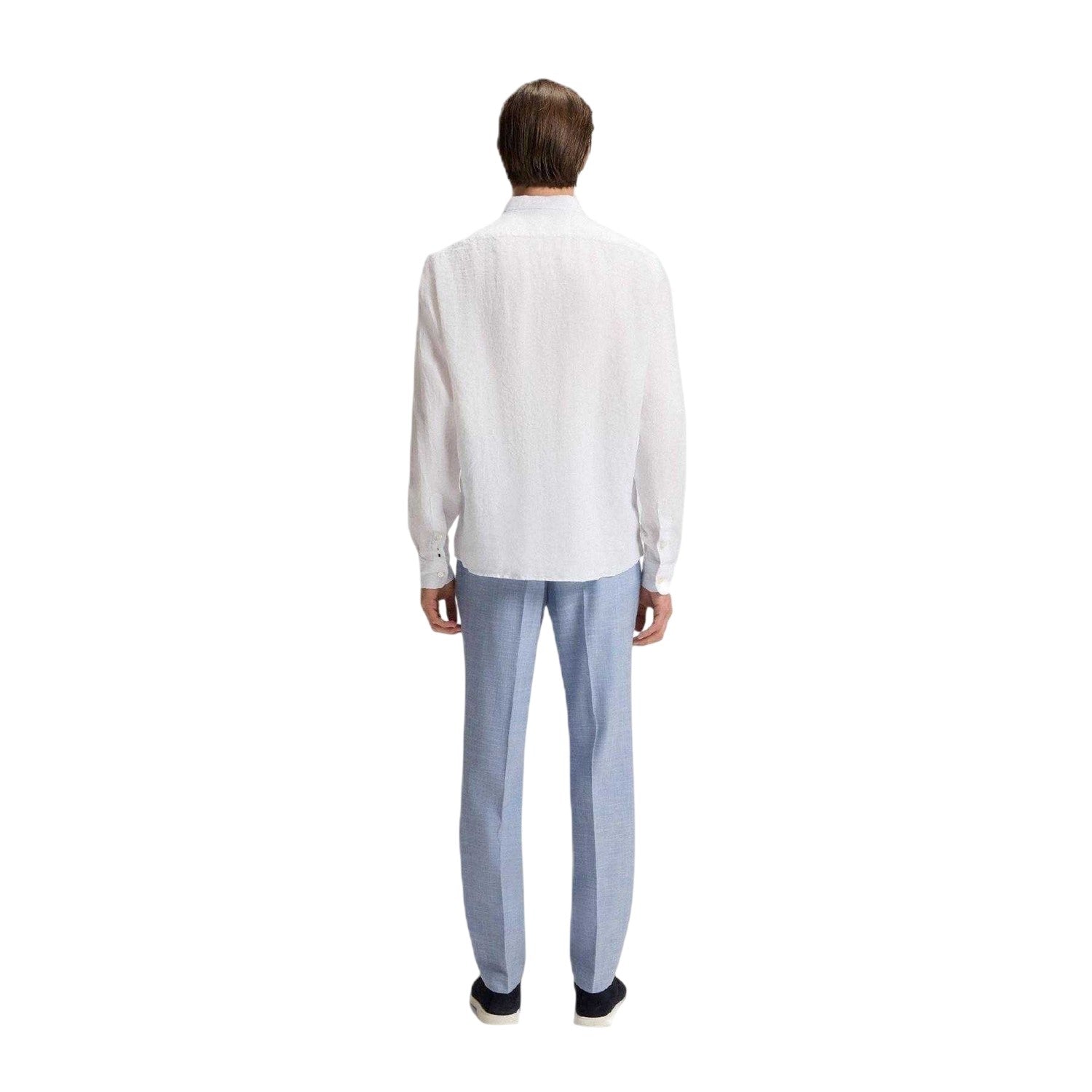 White - Back - Boss Mens Liam Linen Collared Long-Sleeved Shirt