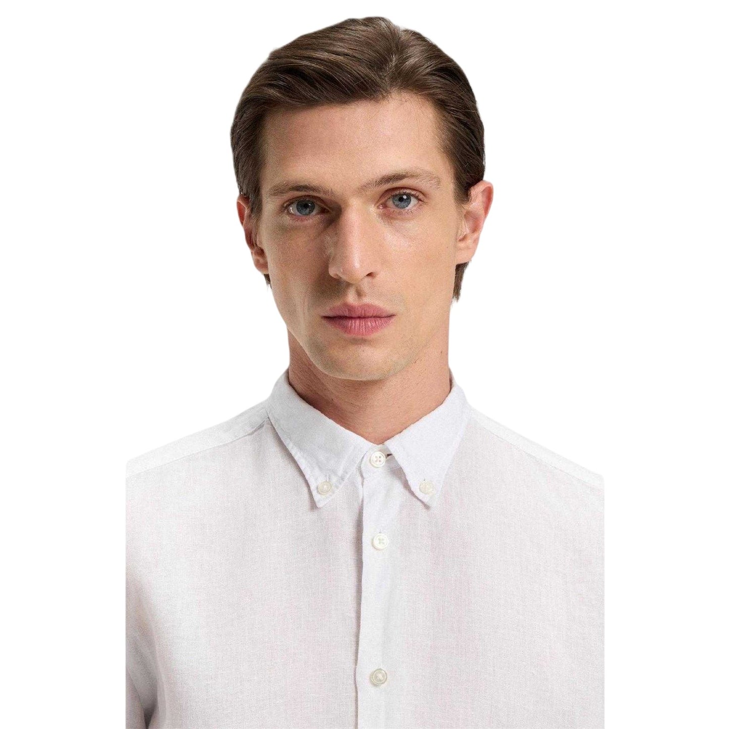 White - Side - Boss Mens Liam Linen Collared Long-Sleeved Shirt