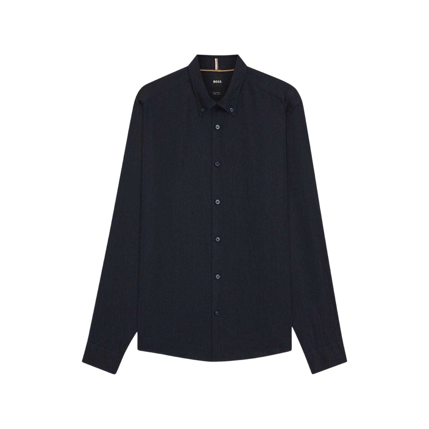 Dark Blue - Front - Boss Mens Liam Linen Collared Long-Sleeved Shirt