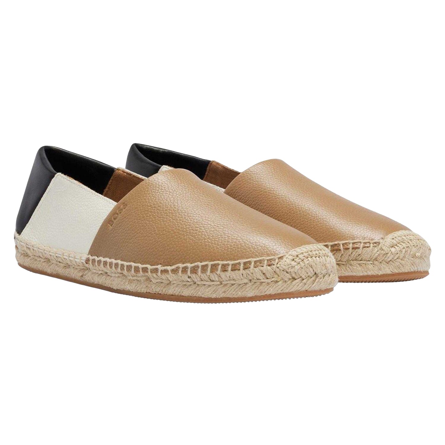 Beige-Black-White - Front - Boss Mens Madeira Colour Block Leather Slip-on Loafers