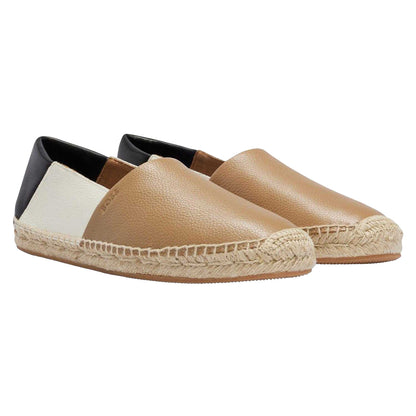 Beige-Black-White - Front - Boss Mens Madeira Colour Block Leather Slip-on Loafers