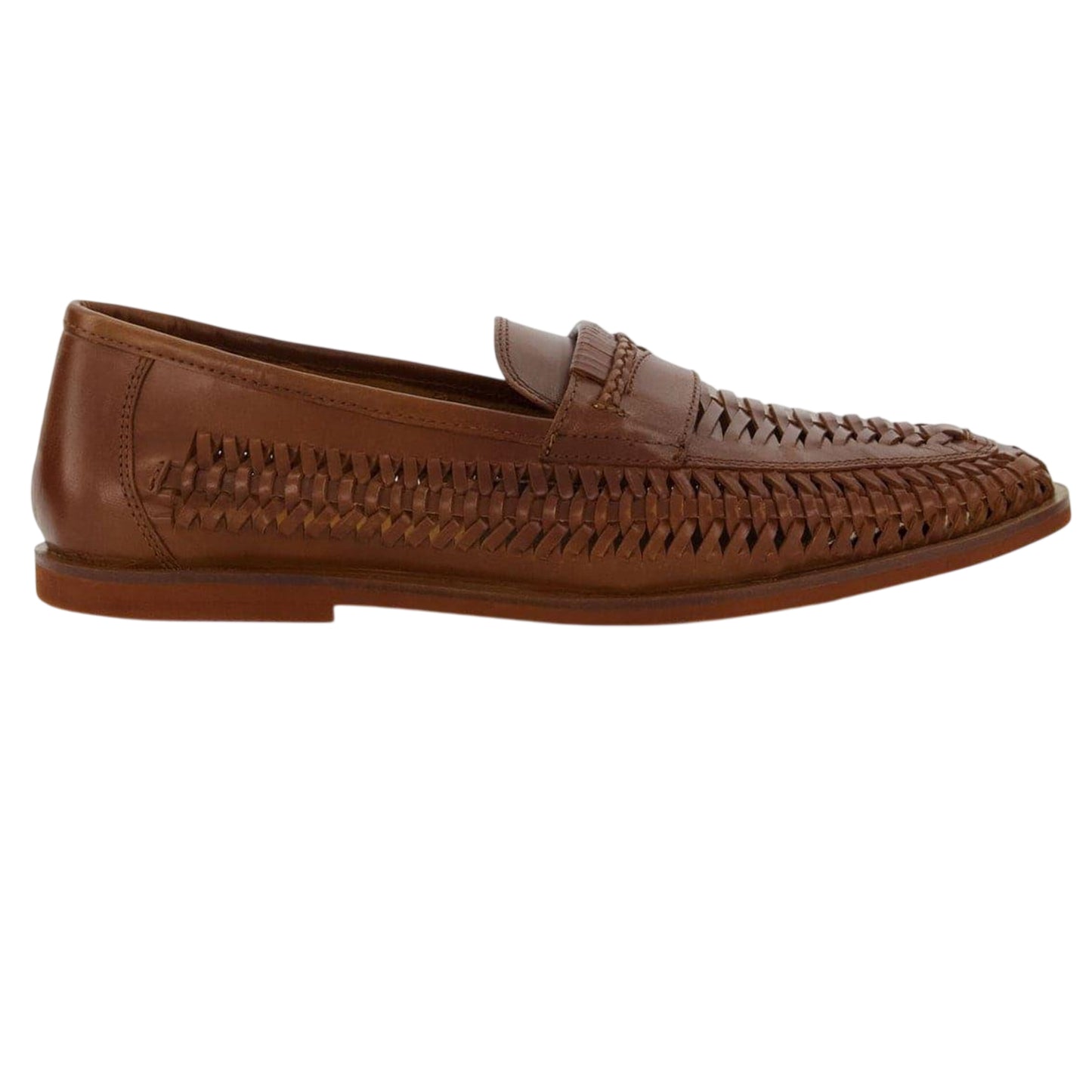 Tan - Front - Dune London Mens Brickles Leather Flat Loafers