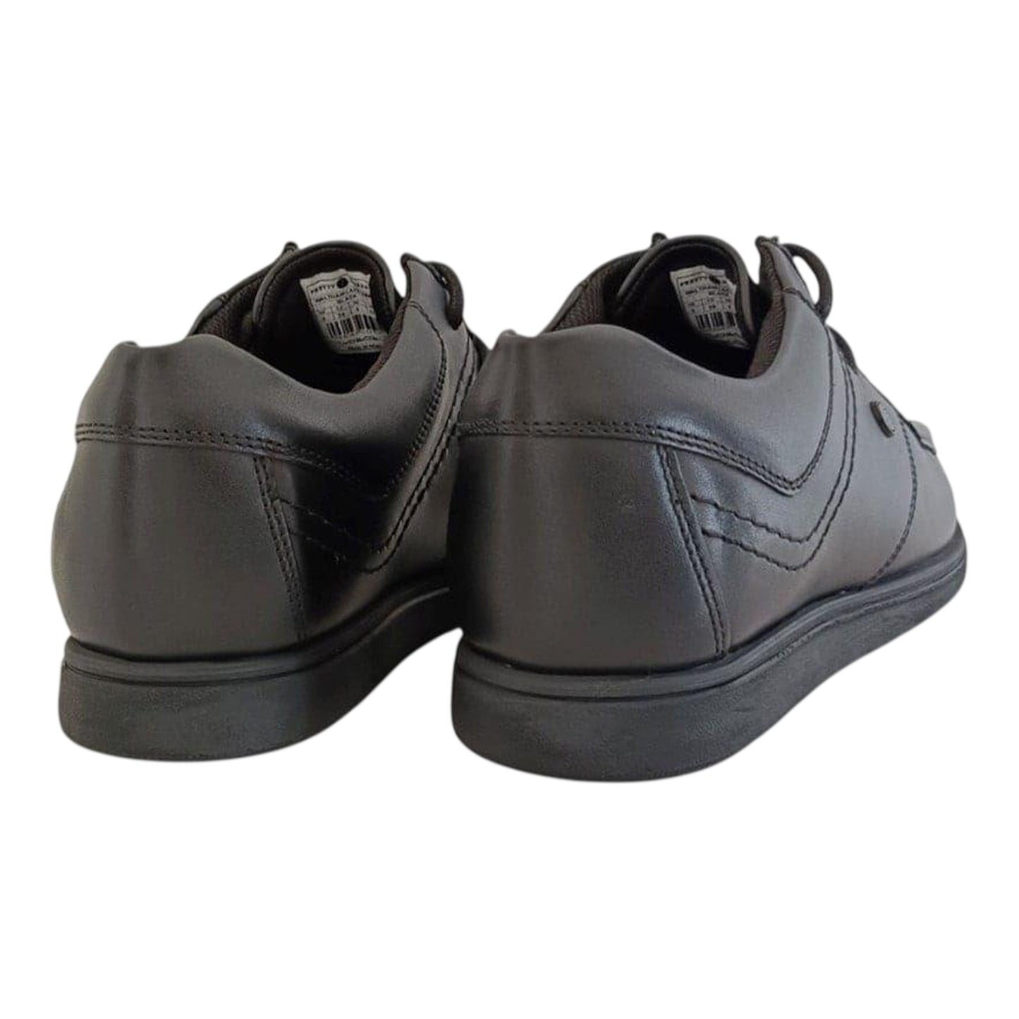 Black - Back - Pretty Green Childrens-Kids Waltham Leather Moc Toe Flat School Shoes
