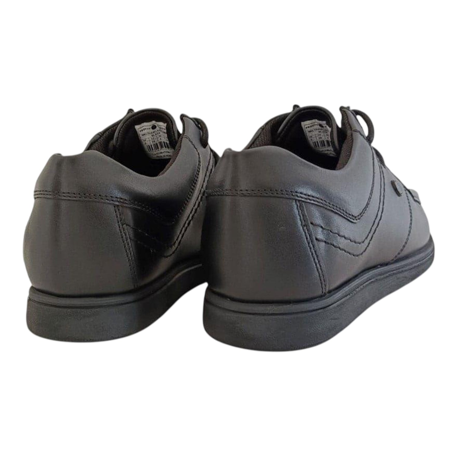 Black - Back - Pretty Green Childrens-Kids Waltham Leather Moc Toe Flat School Shoes