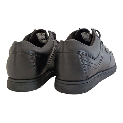 Black - Back - Pretty Green Childrens-Kids Waltham Leather Moc Toe Flat School Shoes