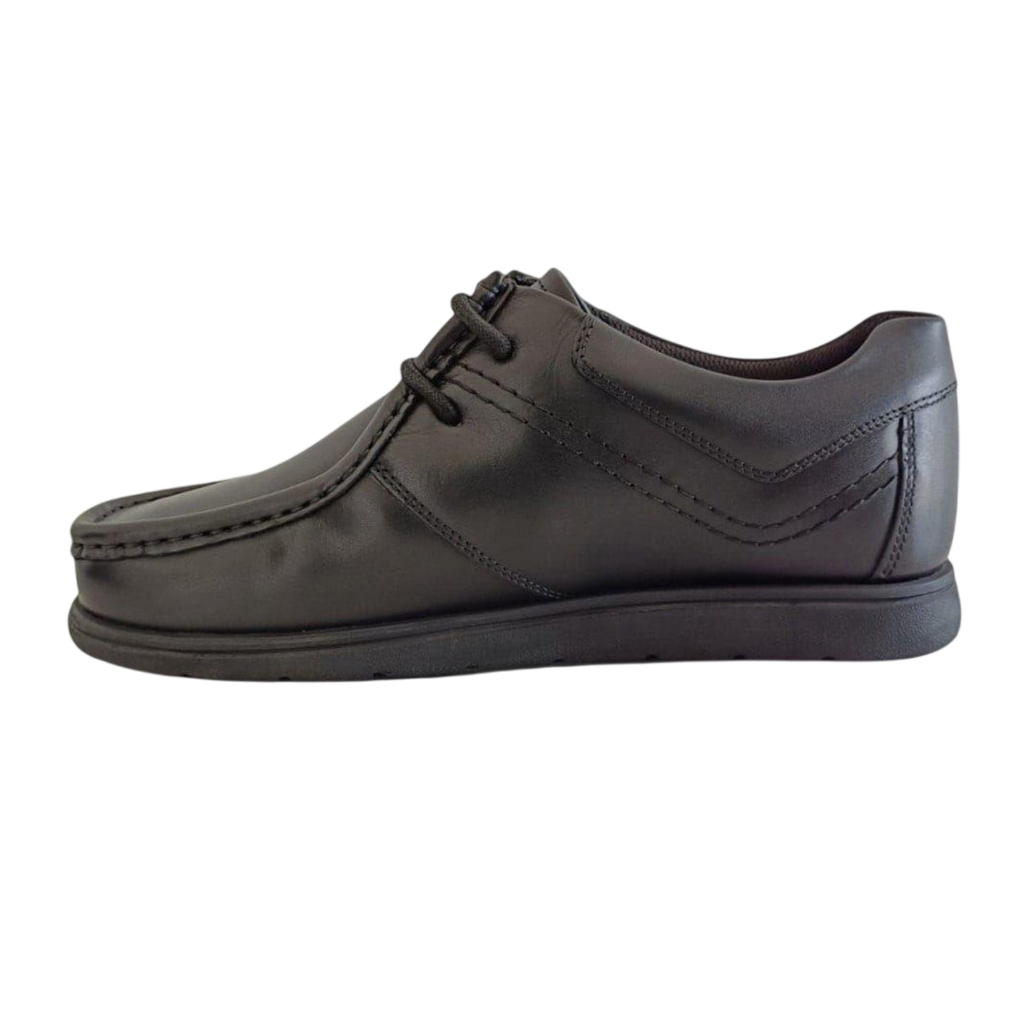 Black - Side - Pretty Green Childrens-Kids Waltham Leather Moc Toe Flat School Shoes