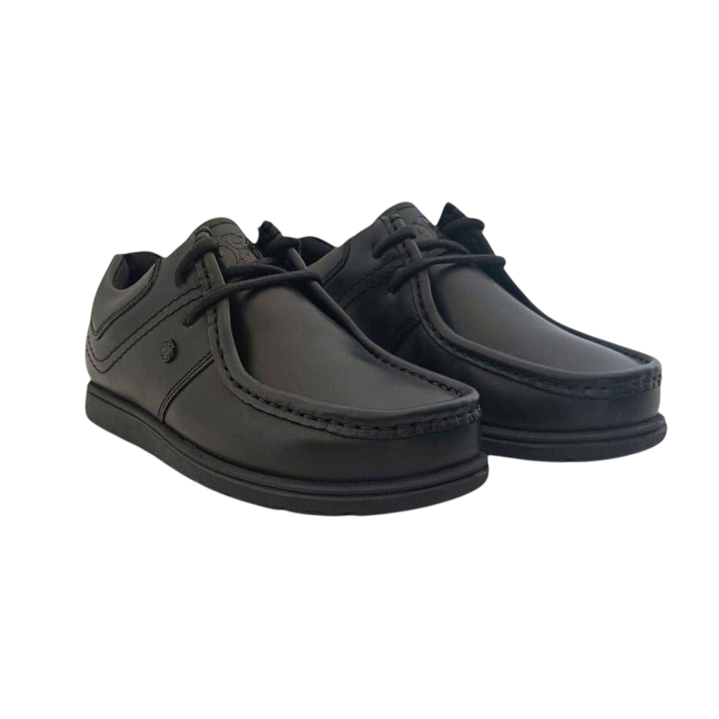 Black - Lifestyle - Pretty Green Childrens-Kids Waltham Leather Moc Toe Flat School Shoes