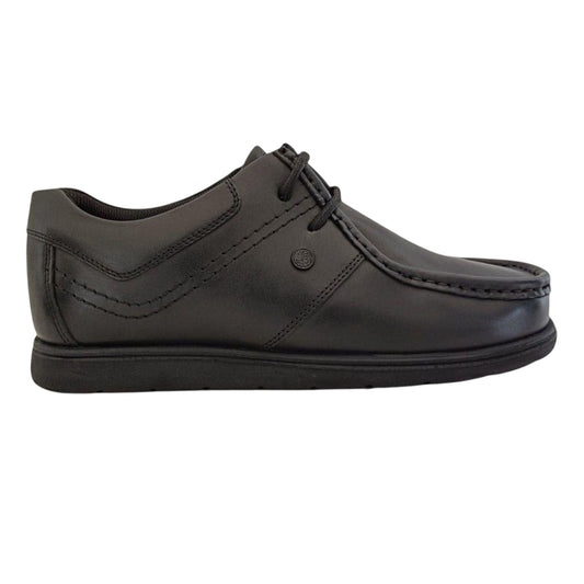 Black - Front - Pretty Green Childrens-Kids Waltham Leather Moc Toe Flat School Shoes