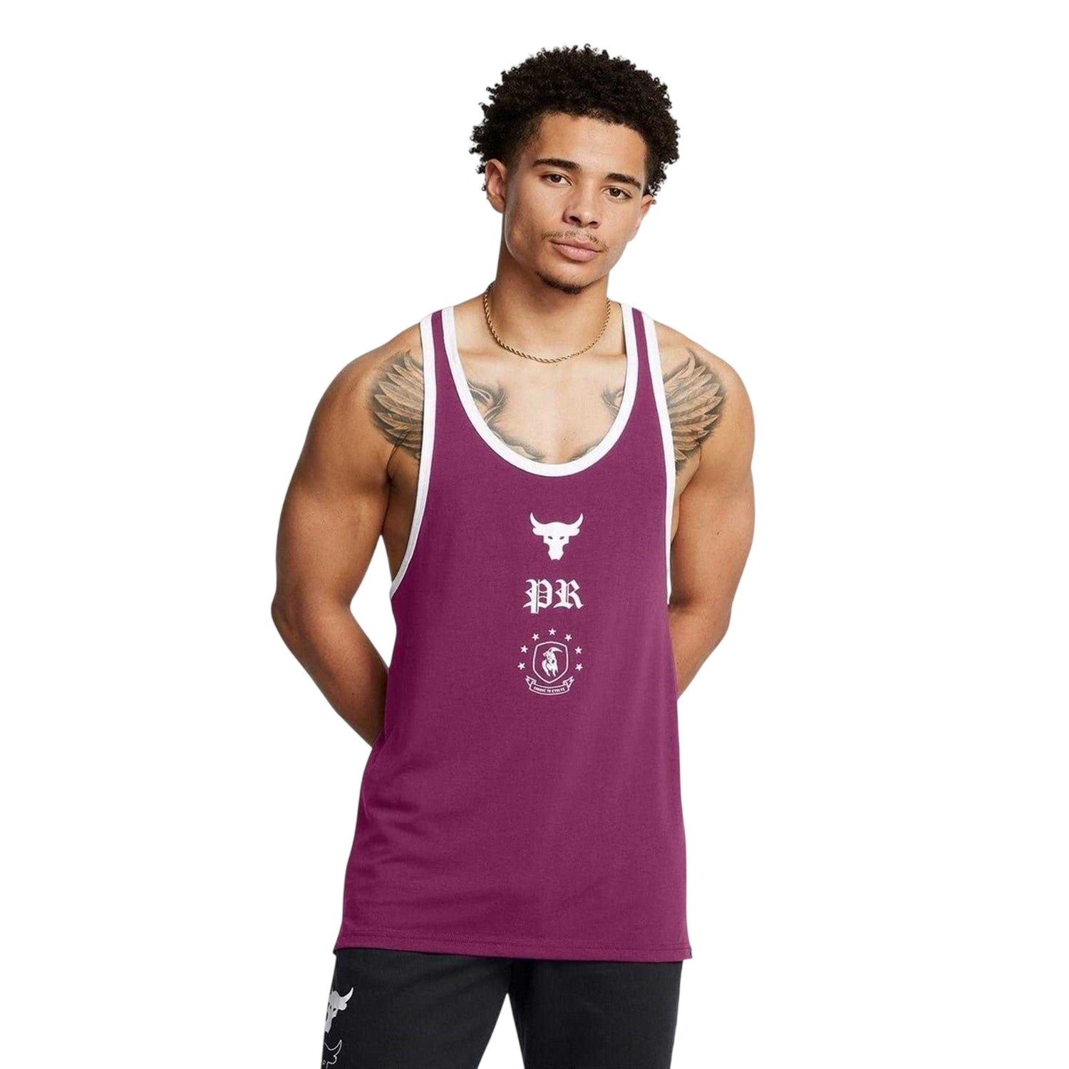 Purple - Side - Under Armour Mens Project Rock Tank Top