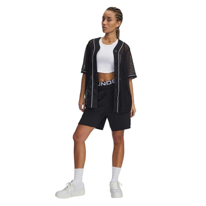 Black - Side - Under Armour Womens-Ladies V Neck Oversized Jersey