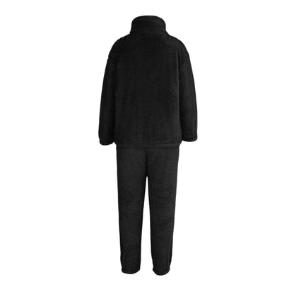 Black - Back - Miso Womens-Ladies Sherpa Fleece Loungewear Set