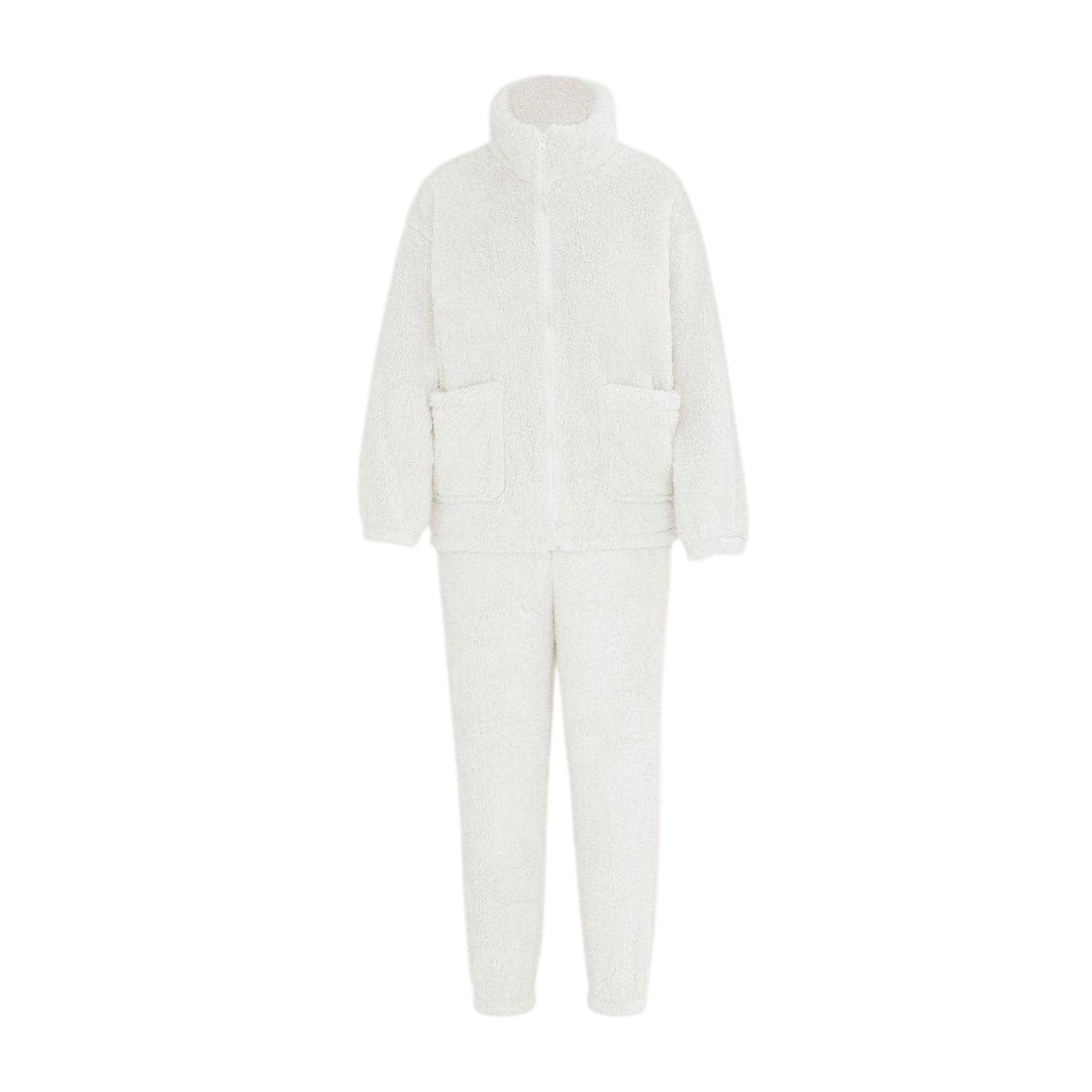 White - Front - Miso Womens-Ladies Sherpa Fleece Loungewear Set