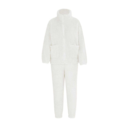 White - Front - Miso Womens-Ladies Sherpa Fleece Loungewear Set