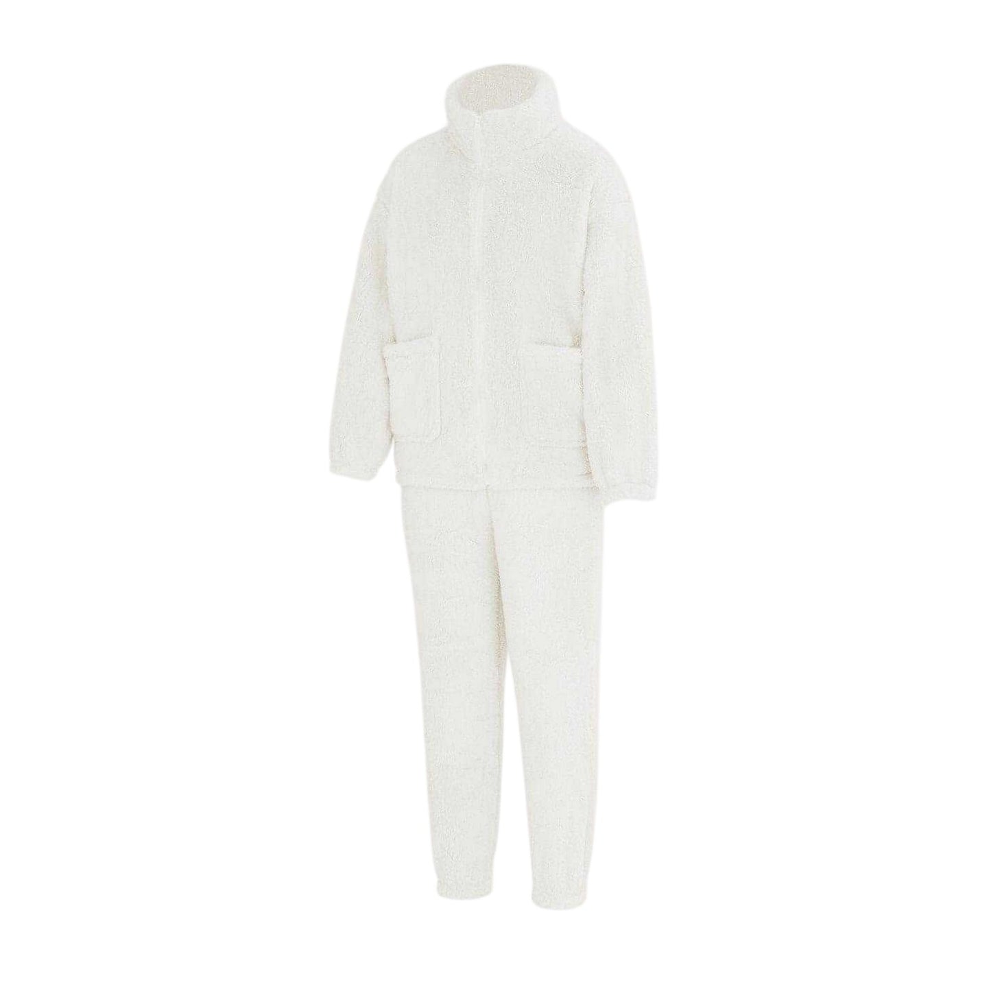 White - Side - Miso Womens-Ladies Sherpa Fleece Loungewear Set