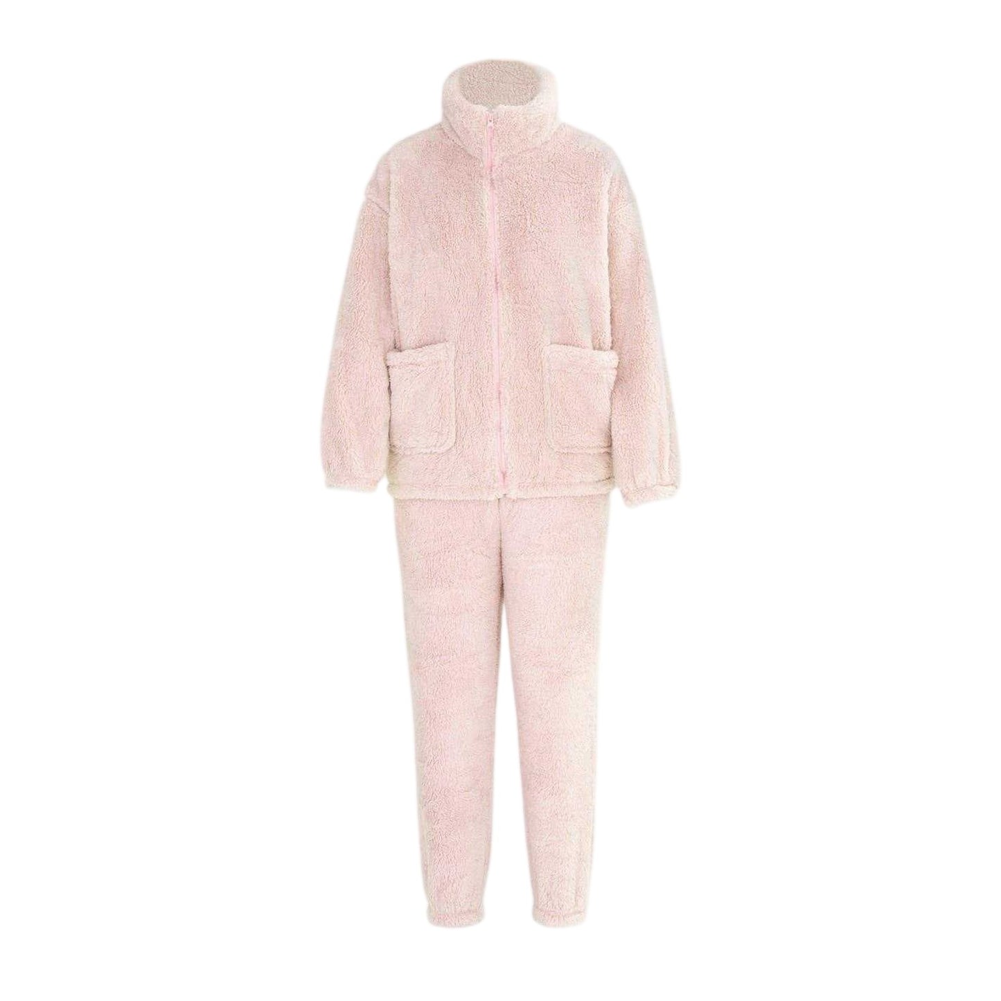 Pink - Front - Miso Womens-Ladies Sherpa Fleece Loungewear Set
