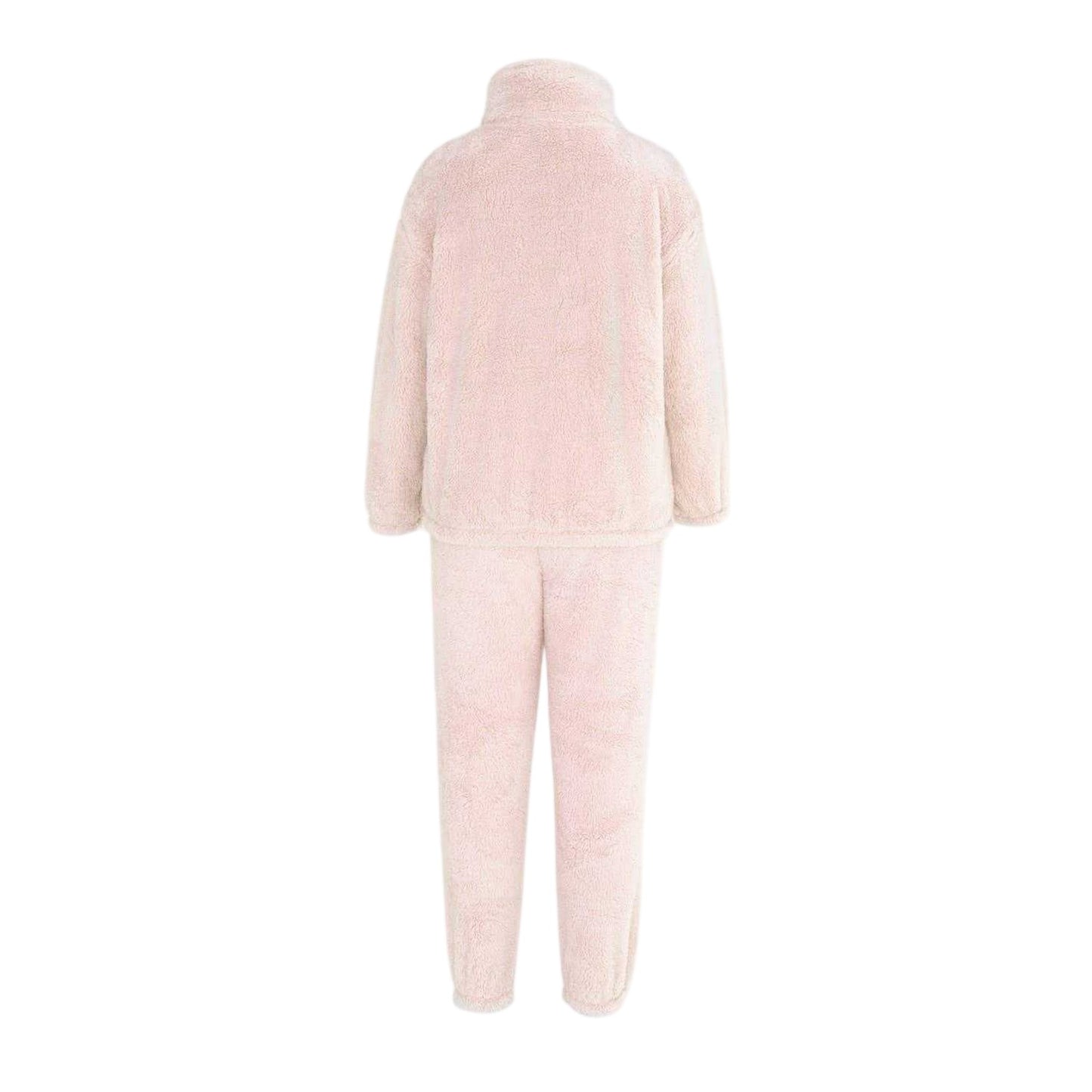 Pink - Back - Miso Womens-Ladies Sherpa Fleece Loungewear Set
