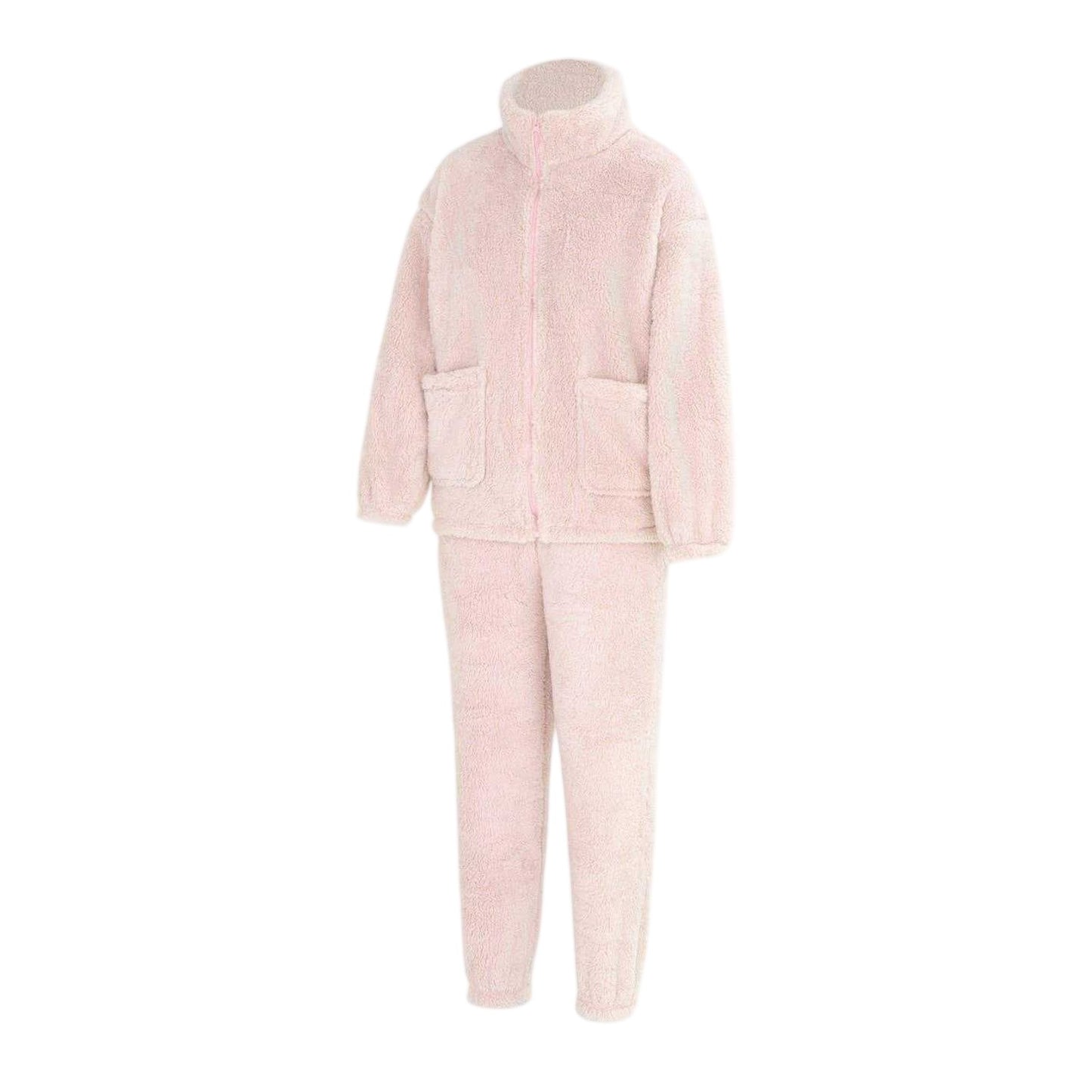 Pink - Side - Miso Womens-Ladies Sherpa Fleece Loungewear Set