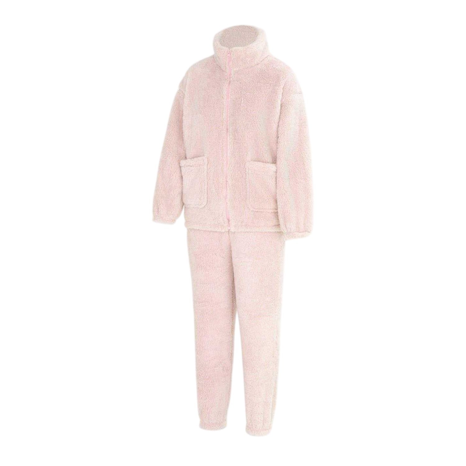 Pink - Side - Miso Womens-Ladies Sherpa Fleece Loungewear Set