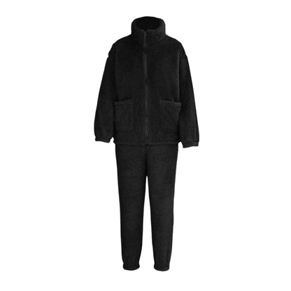 Black - Front - Miso Womens-Ladies Sherpa Fleece Loungewear Set