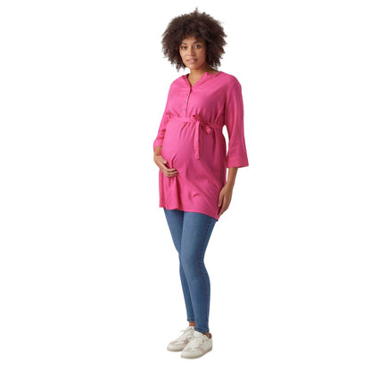 Fuchsia Purple - Side - Mamalicious Womens-Ladies Regular 3-4 Sleeve Tunic Dress