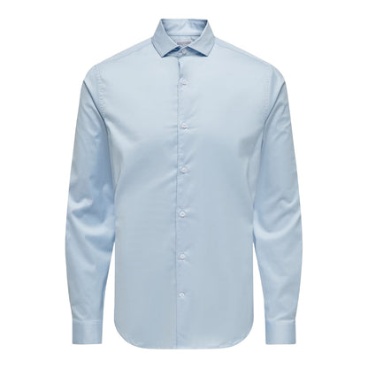Cashmere Blue - Front - Only Mens Plain Point Collar Long-Sleeved Formal Shirt