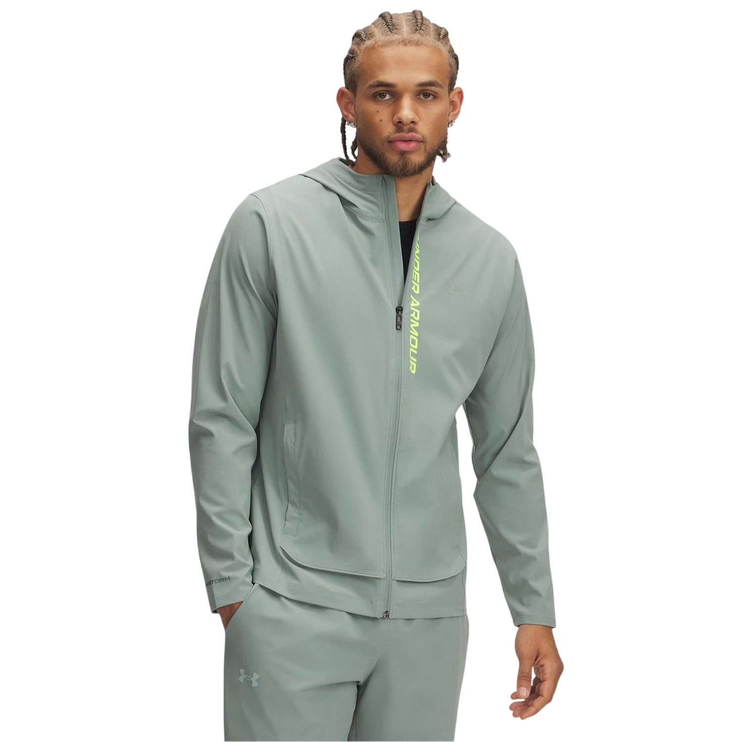 Green - Side - Under Armour Mens Outrun Hooded Jacket