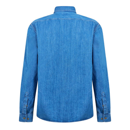 Navy - Back - Boss Mens Liam Embroidered Denim Point Collar Shirt
