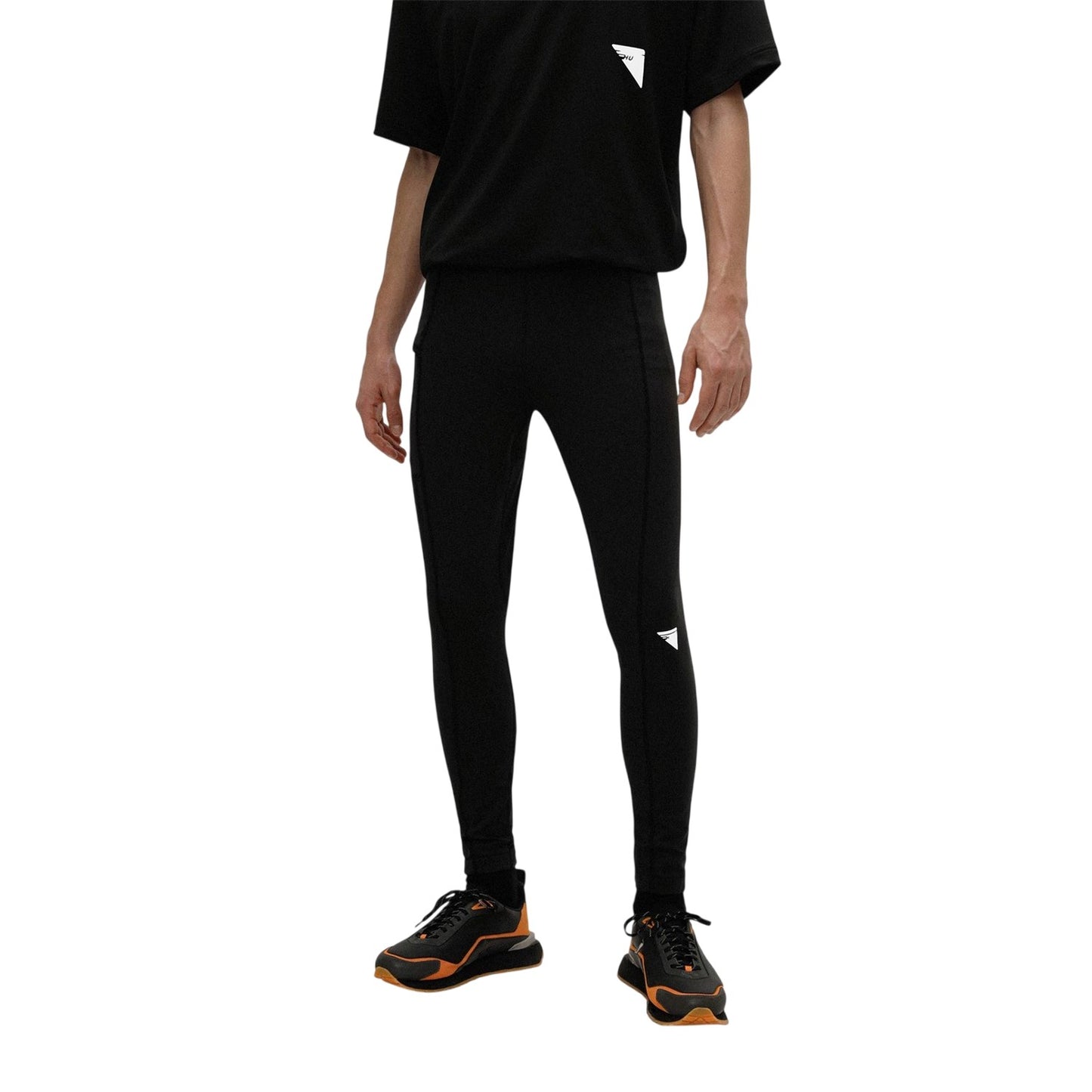Black - Back - Hugo Mens Deeflaty Running Tights