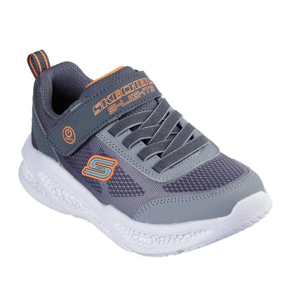Grey-Orange - Front - Skechers Boys S Lights Round Toe Trainers