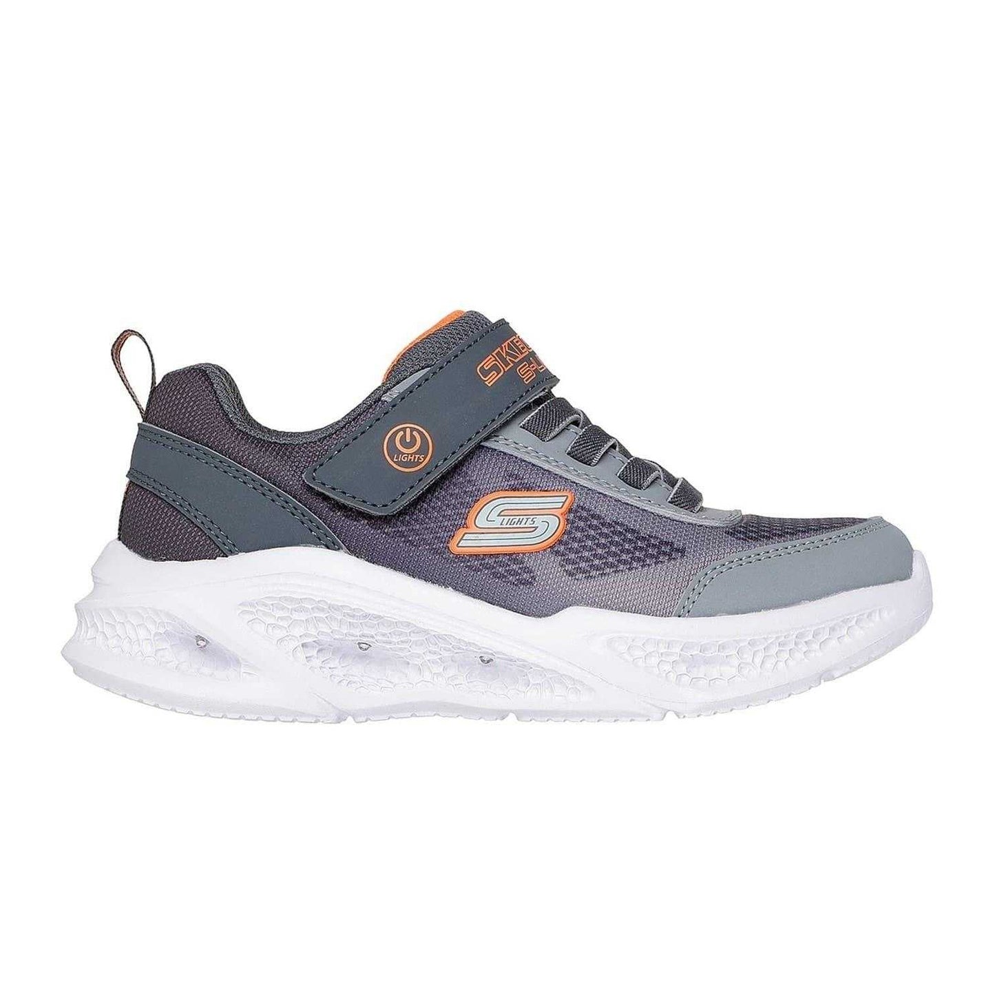 Grey-Orange - Side - Skechers Boys S Lights Round Toe Trainers