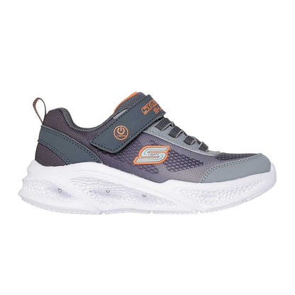 Grey-Orange - Side - Skechers Boys S Lights Round Toe Trainers