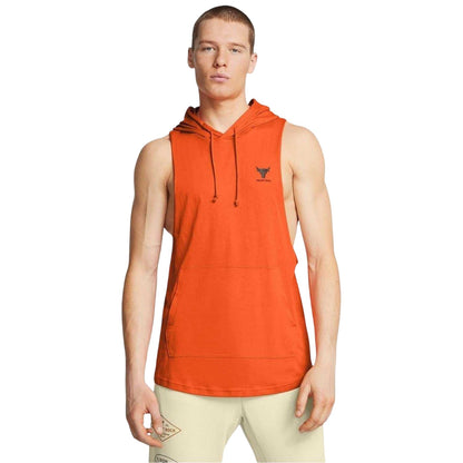 Orange - Side - Under Armour Mens Project Rock Payoff Sleeveless Hoodie