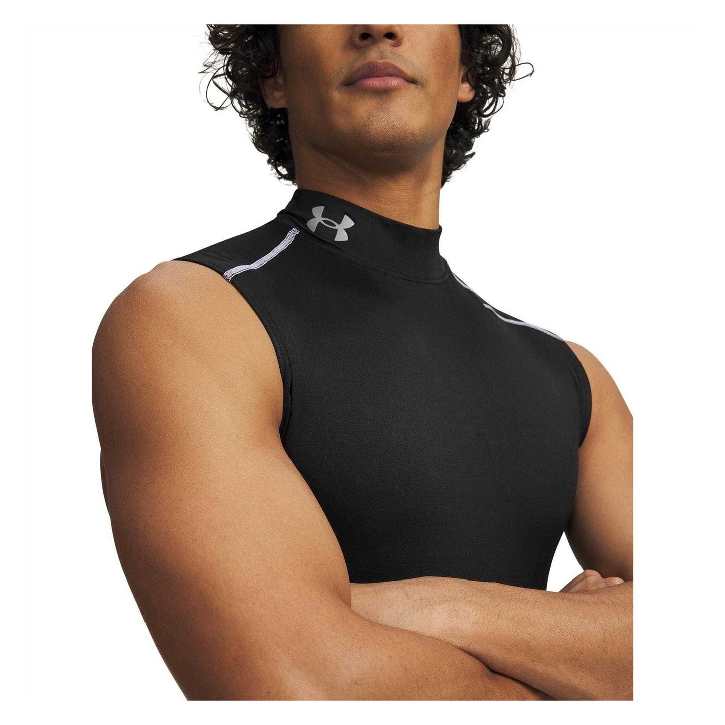 Black - Side - Under Armour Mens Fitted Sleeveless Base Layer Top