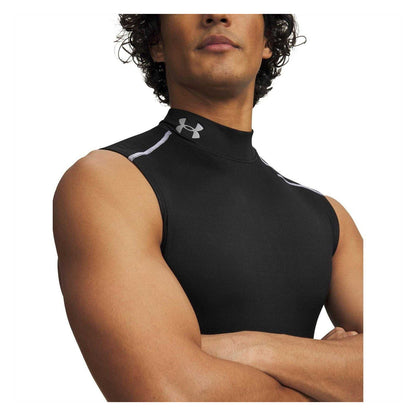 Black - Side - Under Armour Mens Fitted Sleeveless Base Layer Top