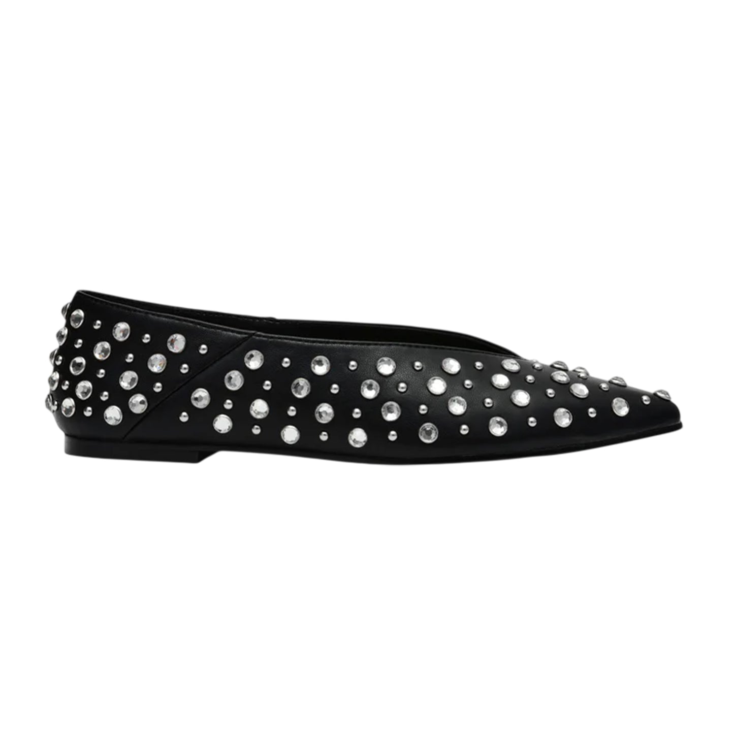 Black - Side - Steve Madden Womens-Ladies Venecia Novelty Leather Almond Toe Flat Pumps
