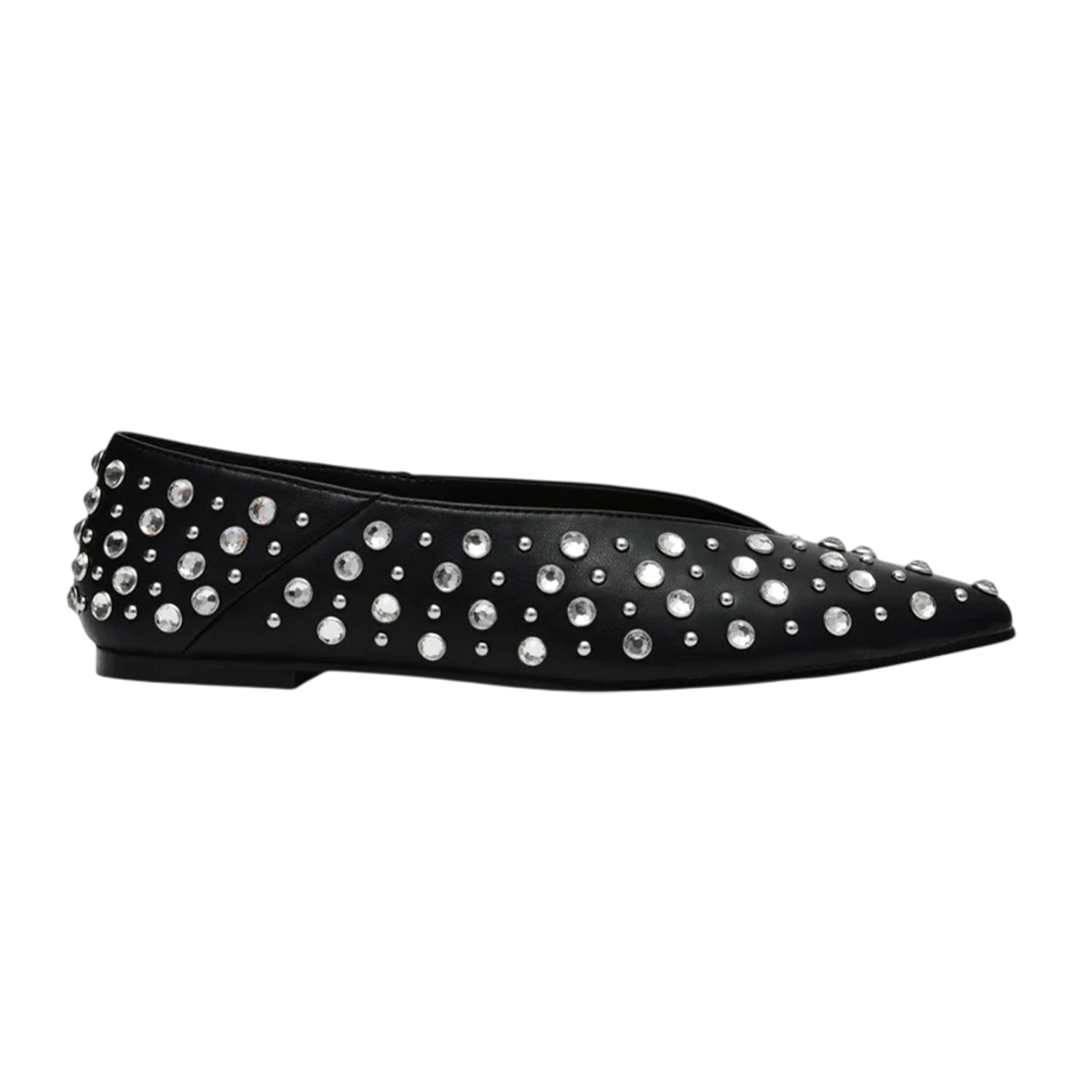 Black - Side - Steve Madden Womens-Ladies Venecia Novelty Leather Almond Toe Flat Pumps