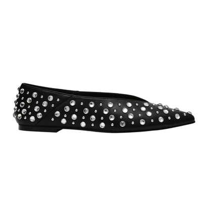 Black - Side - Steve Madden Womens-Ladies Venecia Novelty Leather Almond Toe Flat Pumps