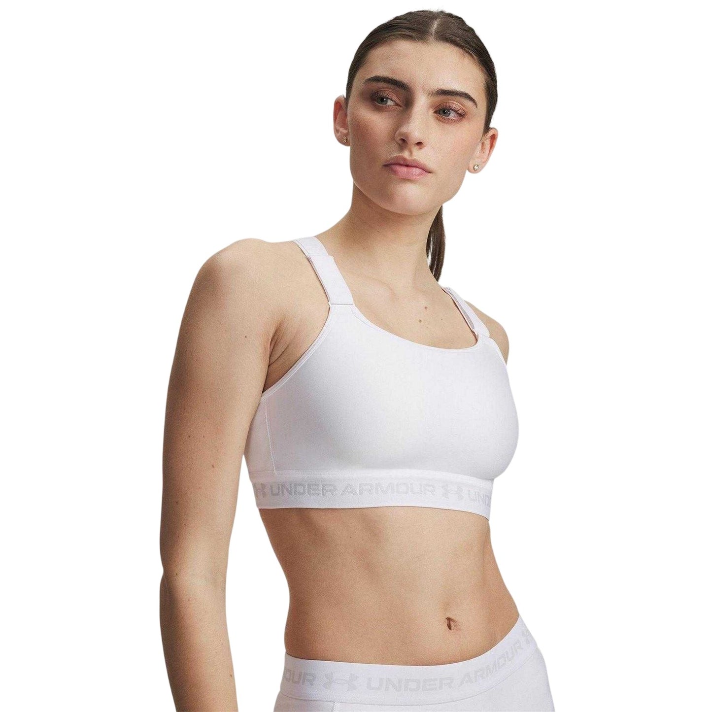 White-Halo Grey - Front - Under Armour Womens-Ladies HeatGear Medium Impact Sports Bra