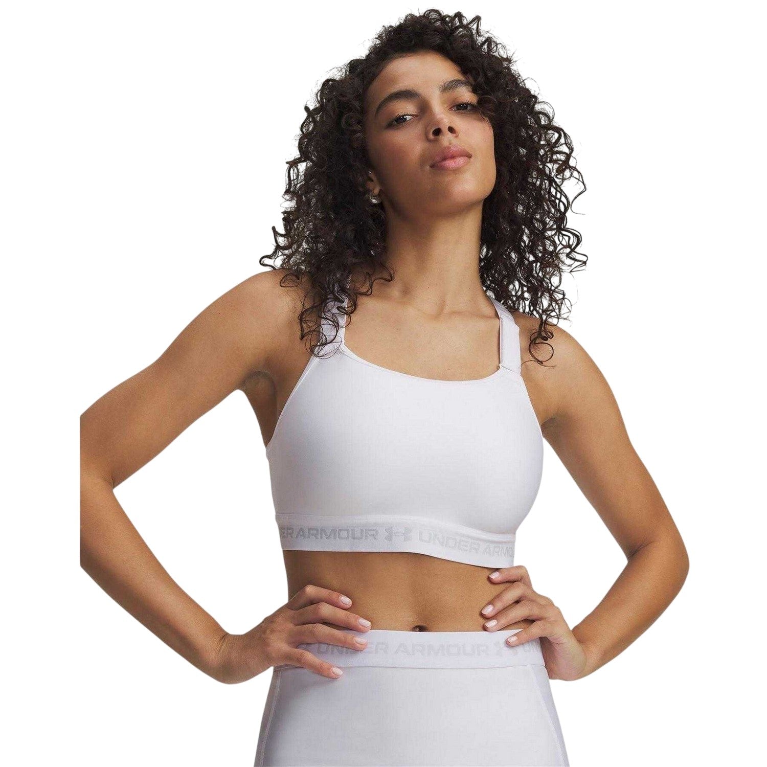 White-Halo Grey - Side - Under Armour Womens-Ladies HeatGear Medium Impact Sports Bra