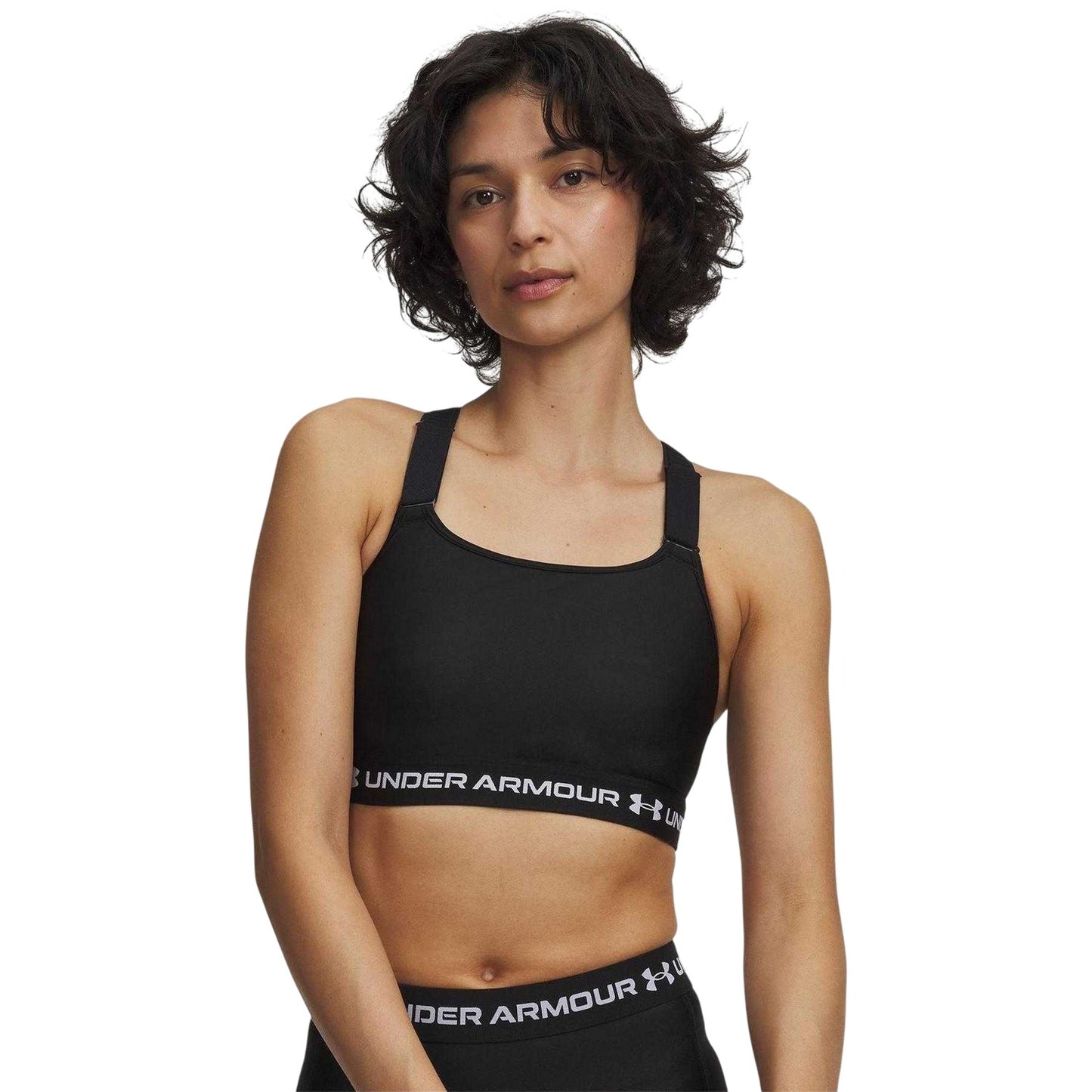 Black-White - Front - Under Armour Womens-Ladies HeatGear Medium Impact Sports Bra