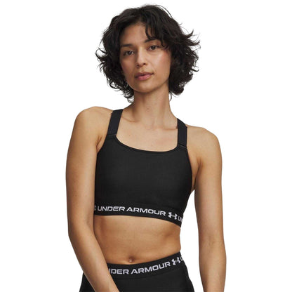 Black-White - Front - Under Armour Womens-Ladies HeatGear Medium Impact Sports Bra