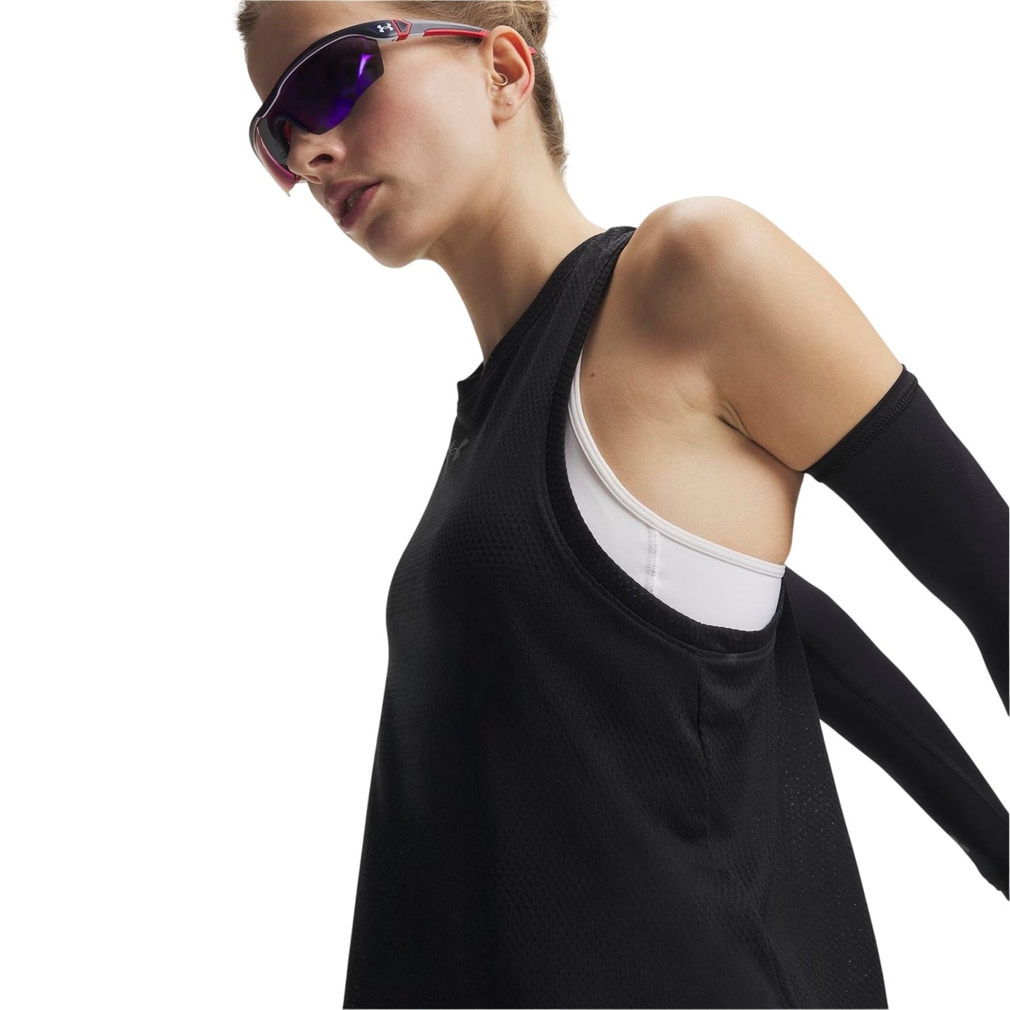 Black - Side - Under Armour Womens-Ladies Velociti Fitted Sleeveless Vest Top