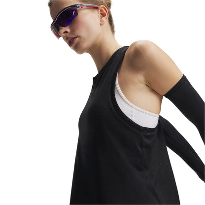 Black - Side - Under Armour Womens-Ladies Velociti Fitted Sleeveless Vest Top