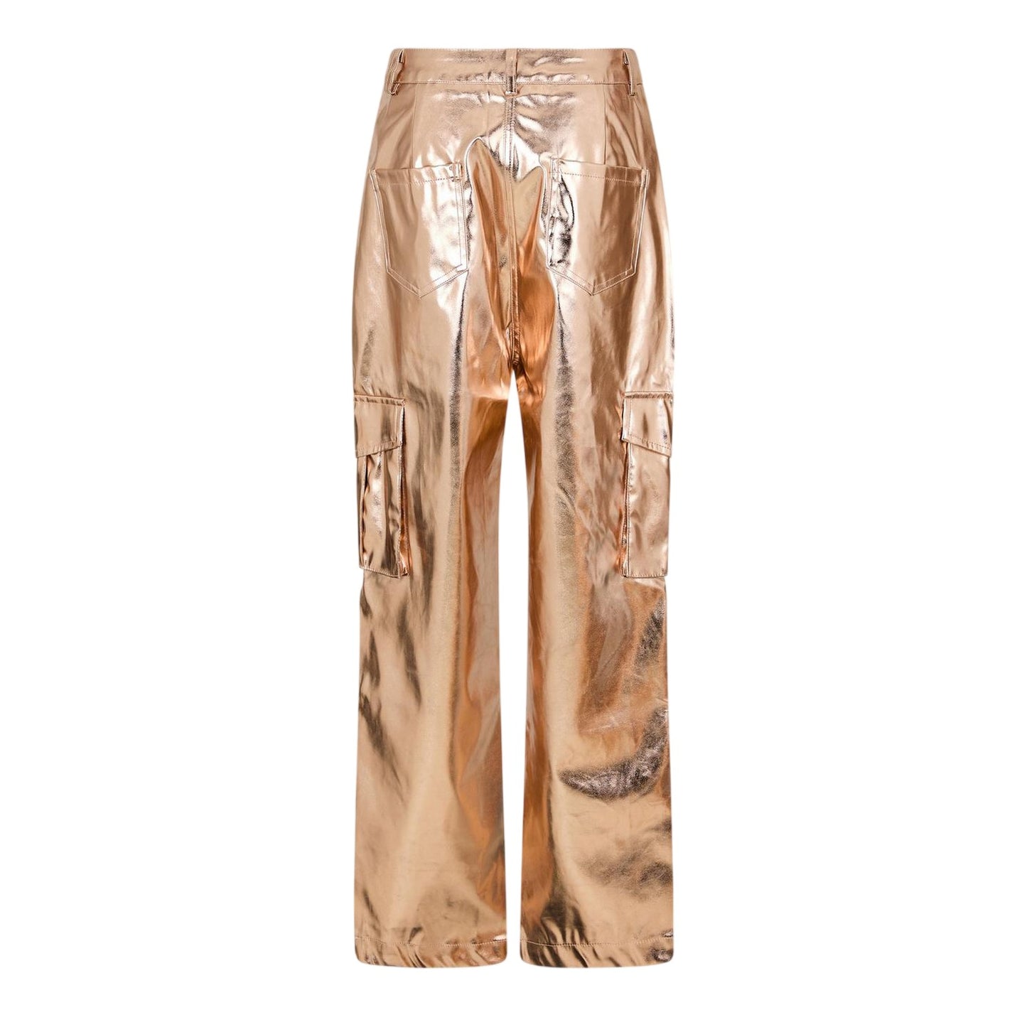 Rose Gold - Back - AmyLynn Womens-Ladies Metallic Straight Leg Cargo Trousers