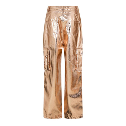 Rose Gold - Back - AmyLynn Womens-Ladies Metallic Straight Leg Cargo Trousers