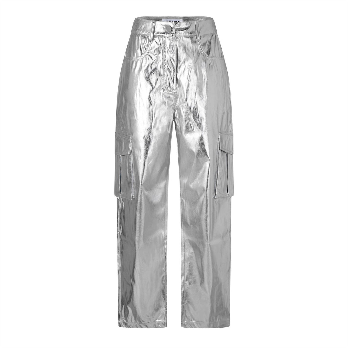 Silver - Front - AmyLynn Womens-Ladies Metallic Straight Leg Cargo Trousers